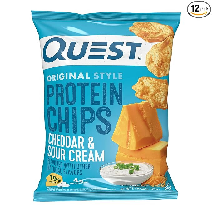 Quest Nutrition Cheddar & Sour Cream Protein Chips, 19g Protein, 4g Net Carbs, Low Carb, Gluten F... | Amazon (US)