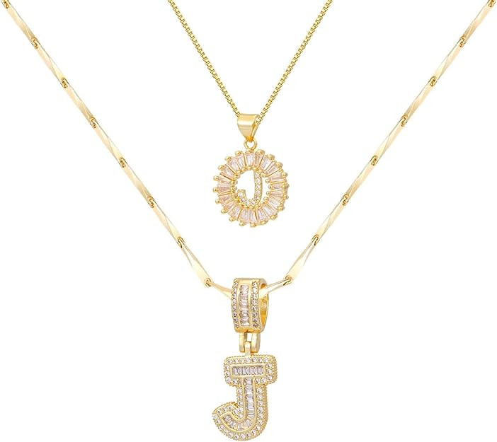 Gold/Silver Letter Necklace for Women,14K Gold Plated Initial Necklaces,Personalized Custom Name ... | Amazon (US)