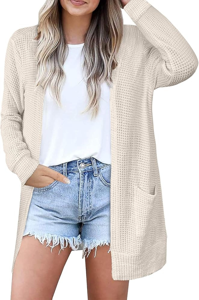 Cardigan Sweaters for Women Lightweight Open Front Waffle Knit Cardigans Casual Loose Fall Outfit... | Amazon (US)