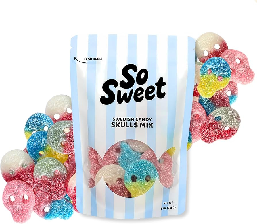 Swedish Candy Skulls Mix 8 oz – Sour & Sweet Chewy Skull Gummies Variety Bag, Scandinavian Pick... | Amazon (US)