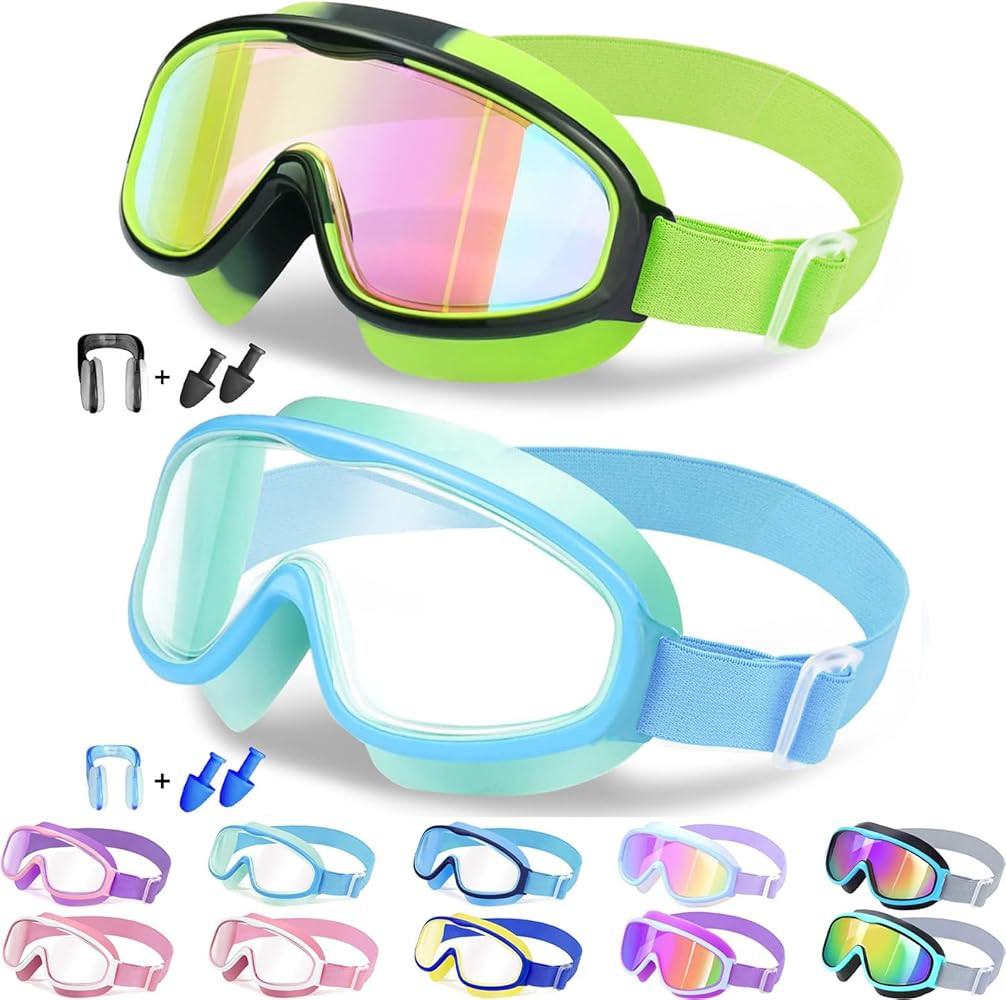 Vvinca Kids Goggles with Comfort Fabric Strap, Kids Swim Goggles Wide View Anti-Fog/UV No Leaking... | Amazon (US)