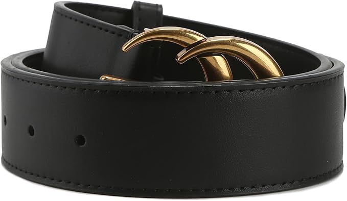 Adult 1.5" Width Black Leather Belts,gold letter Buckle Leather Waist Belt Belt for Unisex | Amazon (US)