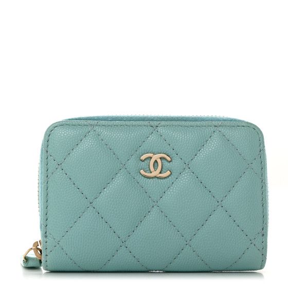 Caviar Quilted Zip Coin Purse Light Blue | FASHIONPHILE (US)
