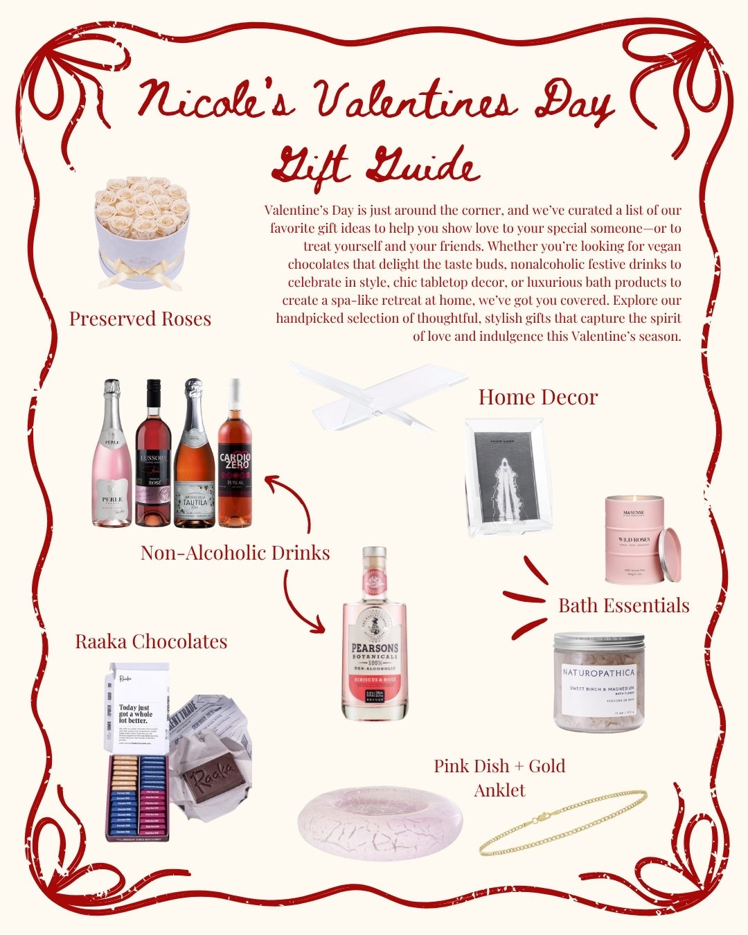 A few Valentine’s Day finds that feel thoughtful, timeless, and just a little indulgent. From non-alcoholic drinks to cozy bath essentials and preserved roses that last all year—each one makes a sweet gift for someone you love (or yourself).

#LTKGiftGuide #LTKHome #LTKBeauty