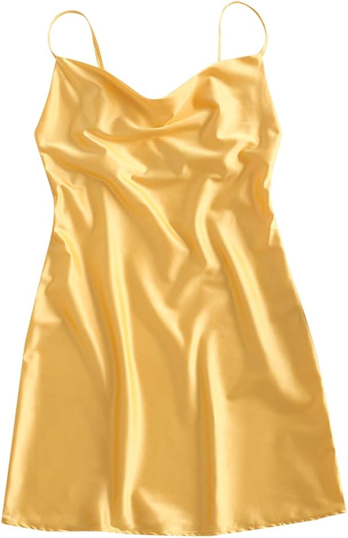 ZAFUL Women's Tie Dye Spaghetti Strap Cowl Neck Side Slit Party Mini Cami Dress | Amazon (US)