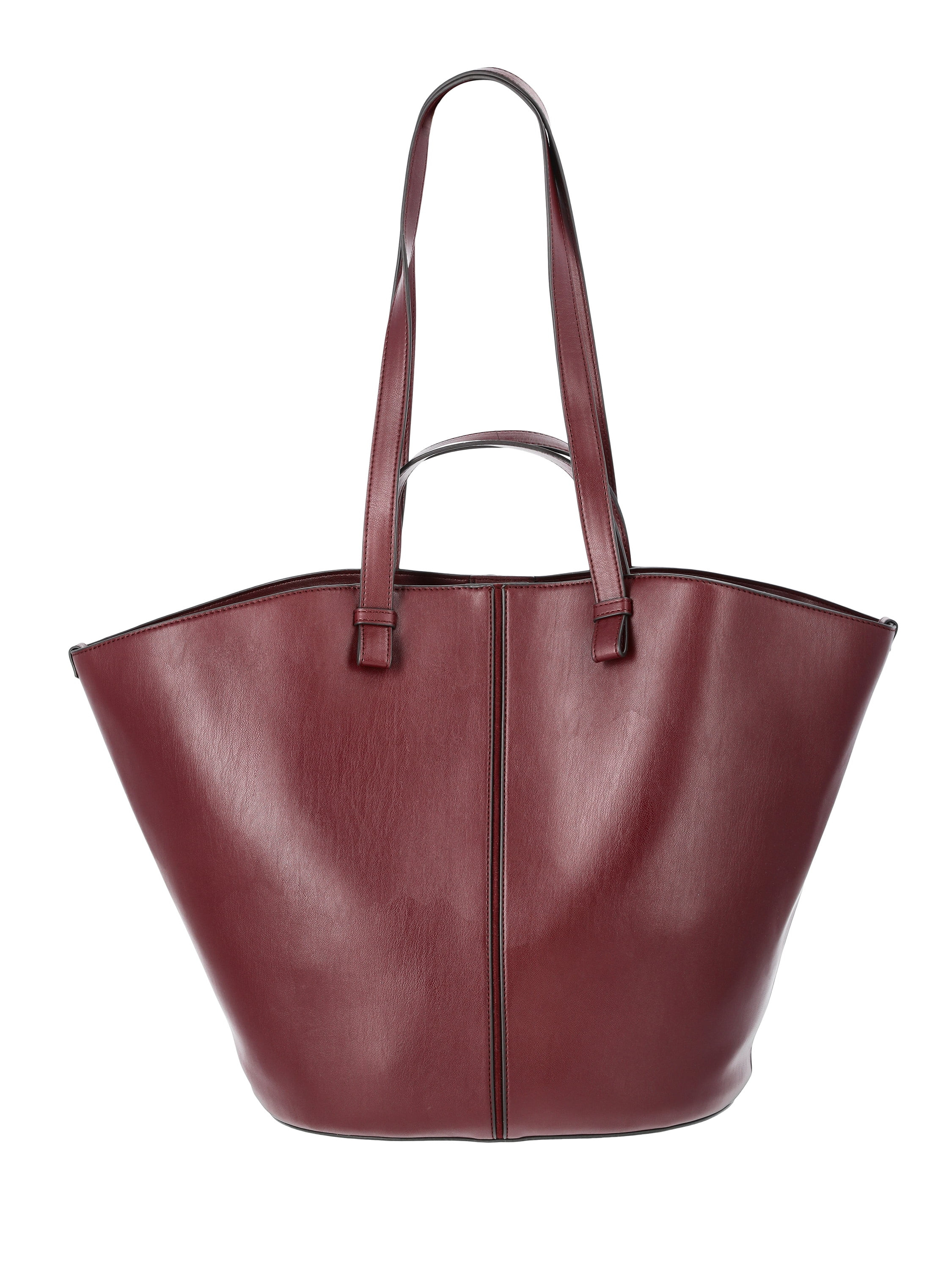 Time and Tru Women's Large Faux Leather Tulip Tote Bag, Burgundy | Walmart (US)
