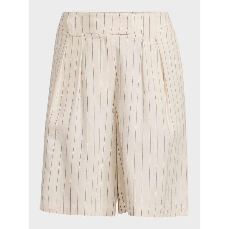 Scoop Women's Pleated Linen Blend Bermuda Shorts with Wide Leg, Inseam 9.75’’, Sizes 0-18 | Walmart (US)