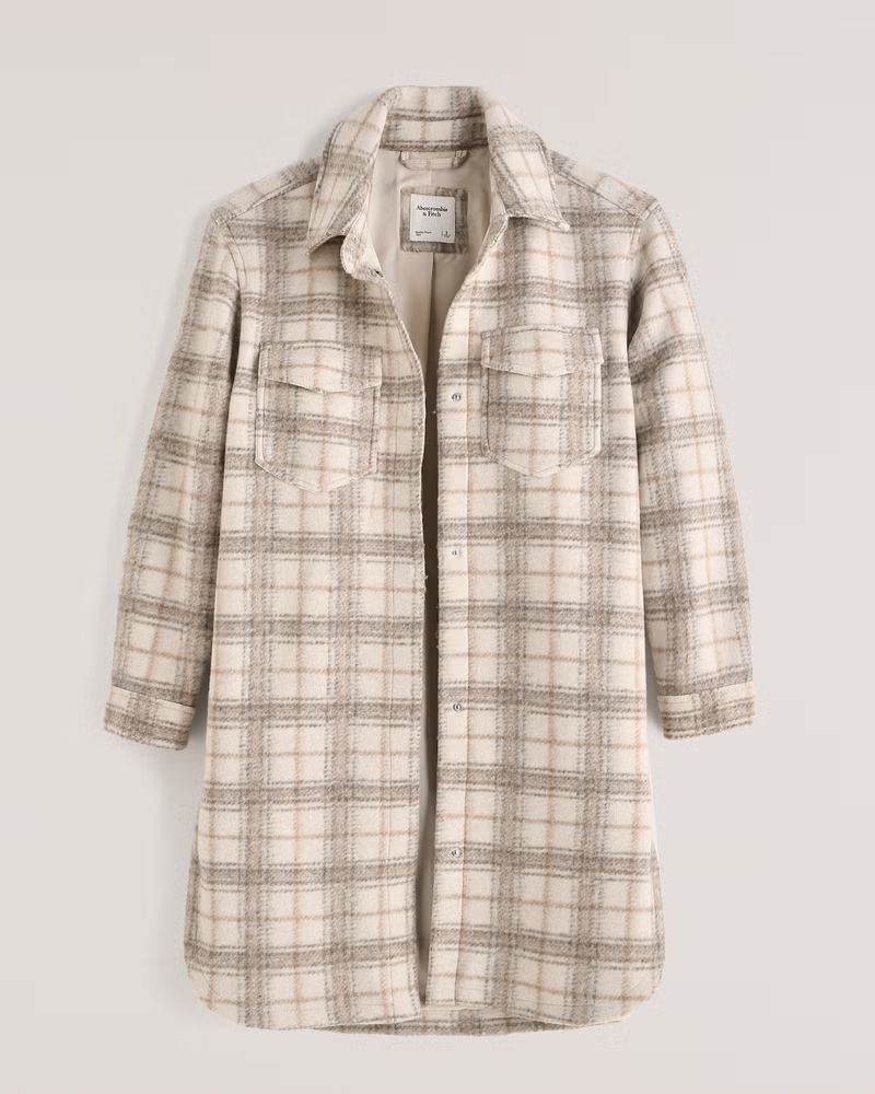 Long-Length Wool-Blend Shirt Jacket | Abercrombie & Fitch (UK)