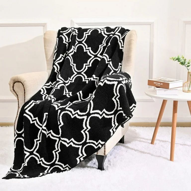 Junovo Checkered Throw Blanket for Couch Soft Cozy Fluffy Blanket,50"x60",Black-Lantern | Walmart (US)