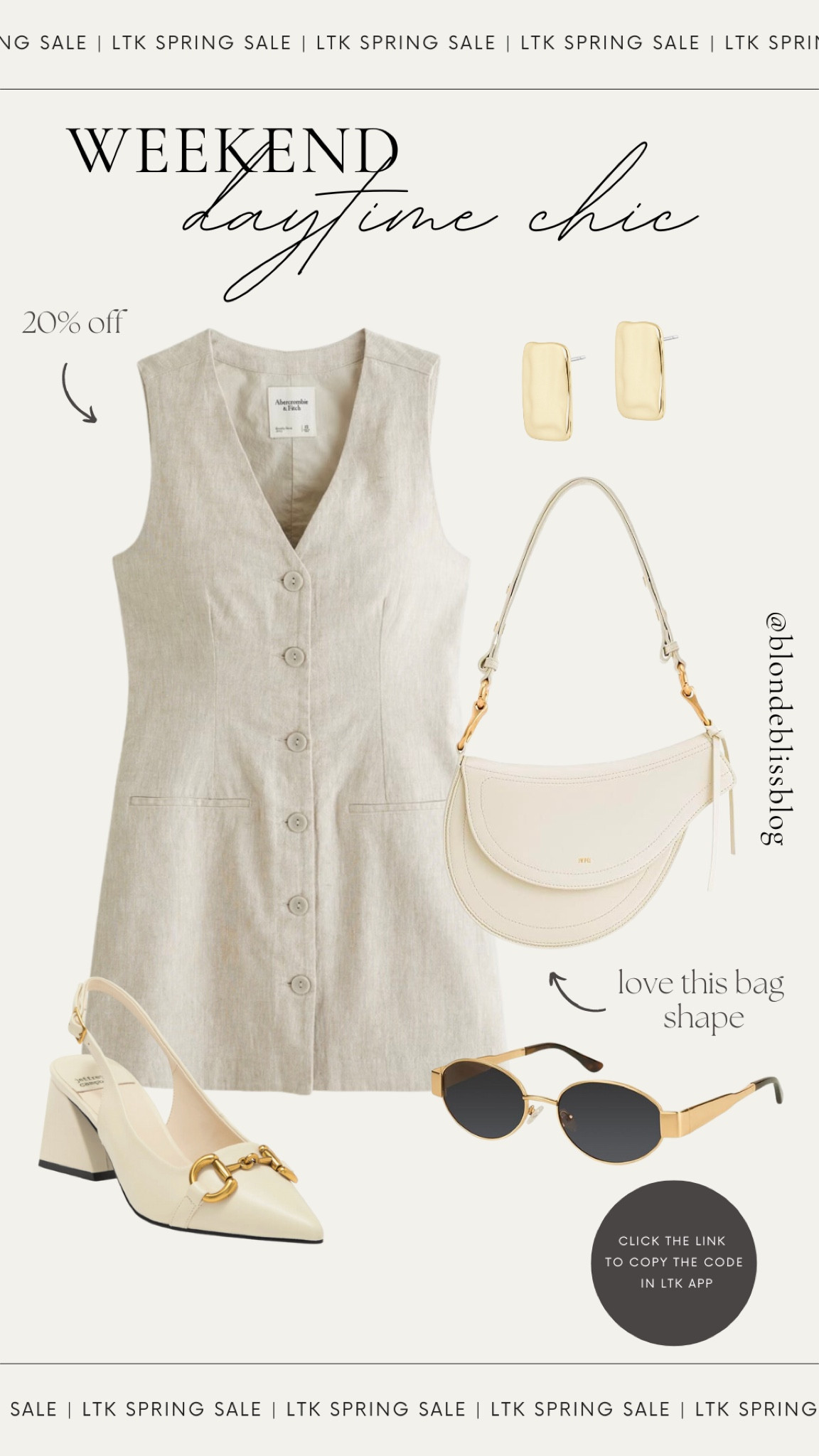 What to wear: for a chick daytime look 🤍☕️ Weekend outfit idea to wear to lunch, shopping and everything in between! Darling linen dress paired with beautiful cream heels, shoulder bag and gold accessories. Perfect for spring! 

#LTKfindsunder100 #LTKSpringSale #LTKstyletip