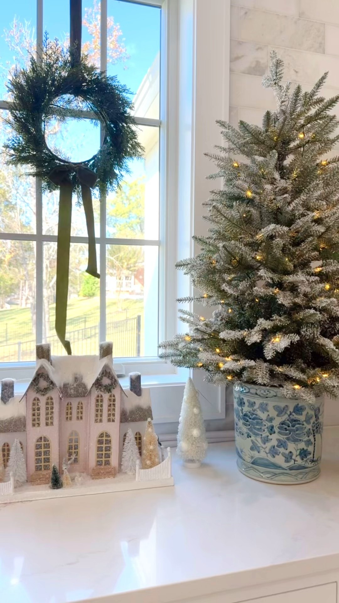 Christmas houses, tabletop tree, mini wreaths, Norfolk Pine garlandd

#LTKHome #LTKHoliday