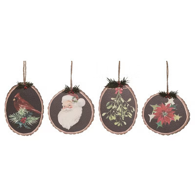 Transpac Plywood Wood Cut Ornament Set of 4 Christmas Tree Decorations for Home Holiday Decor | Target