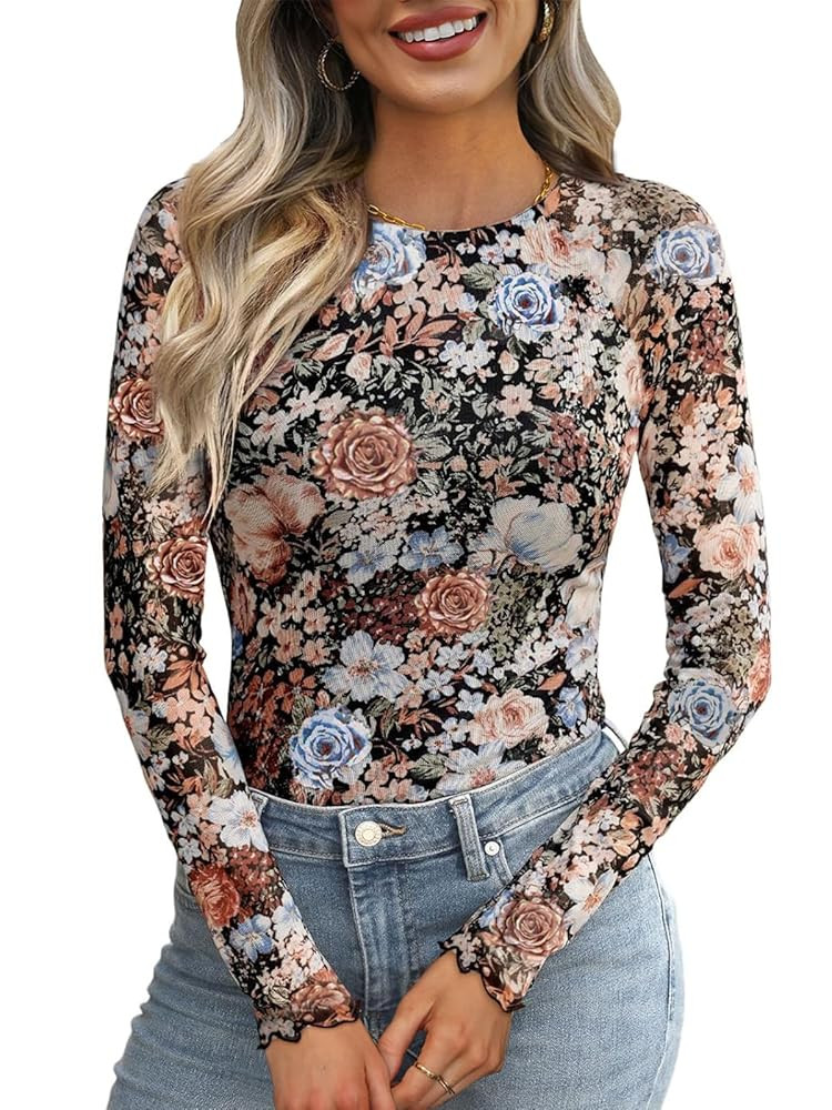 WIHOLL Womens Mesh Sheer Tops Sexy Crew Neck Summer Loose FIt Party Clubwear Shirts | Amazon (US)