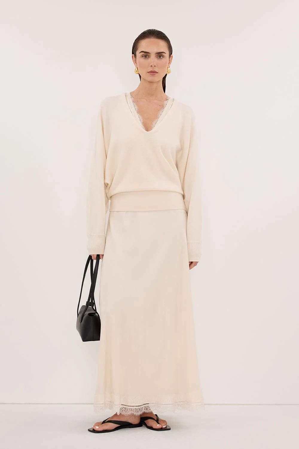 LUMI CREAM V NECK MERINO KNIT JUMPER | DISSH