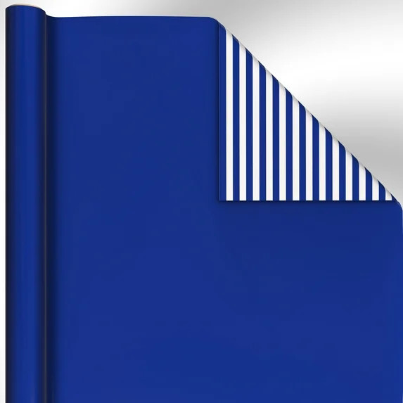 Hallmark Reversible Wrapping Paper Roll (Royal Blue Solid and Striped) 20 sq. ft. | Walmart (US)