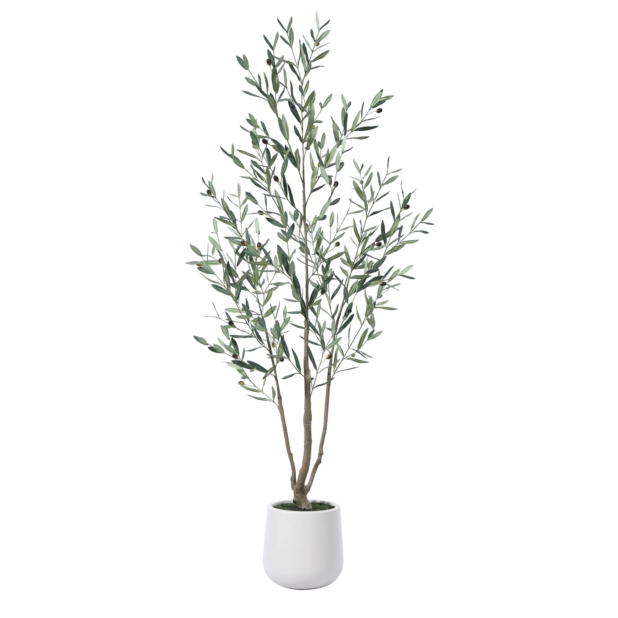AdcockFaux Olive Tree with Round White Planter, Pre Potted Fake Greenry Olive Plant for Home Deco... | Joss & Main