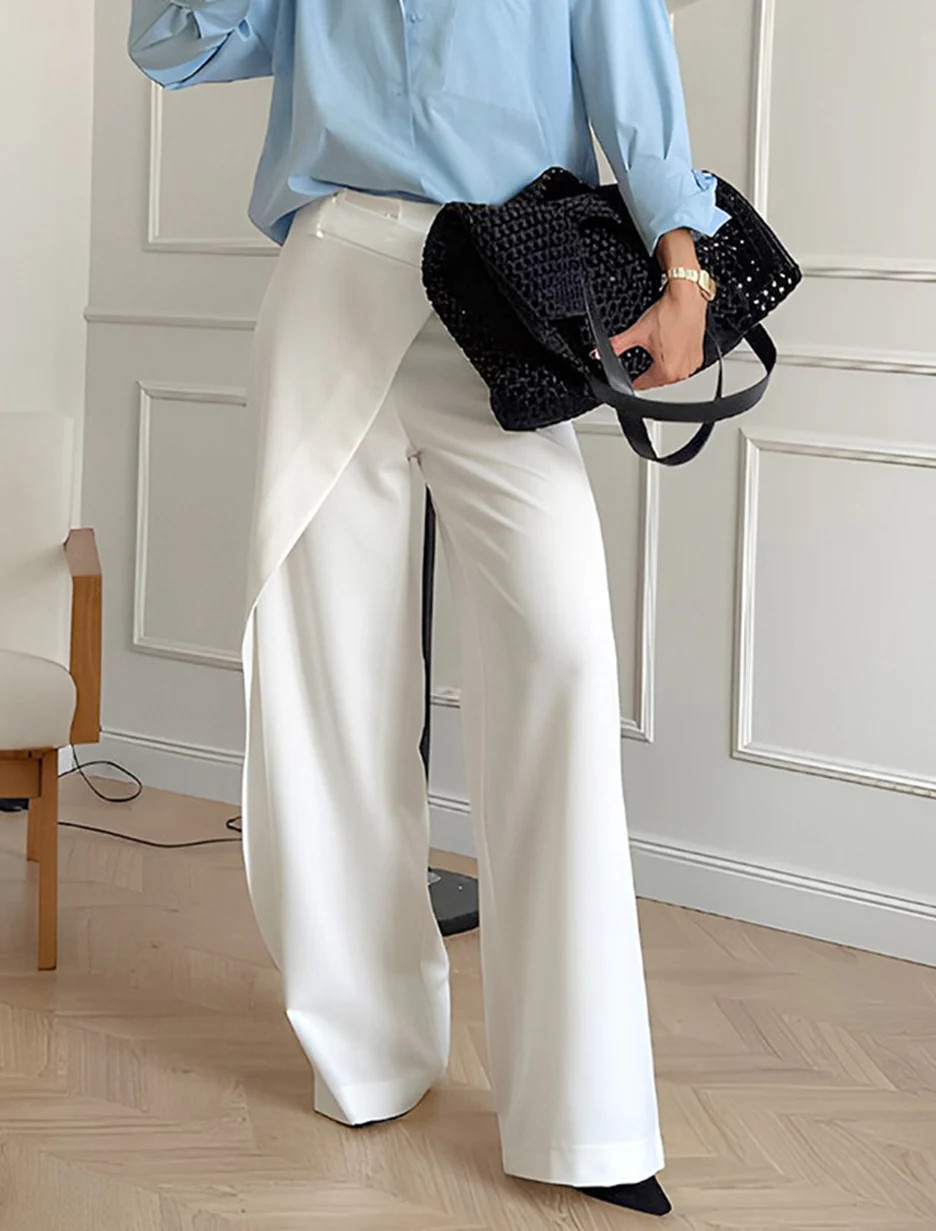Asymmetrical High Waist Wide-Leg Pants | Commense