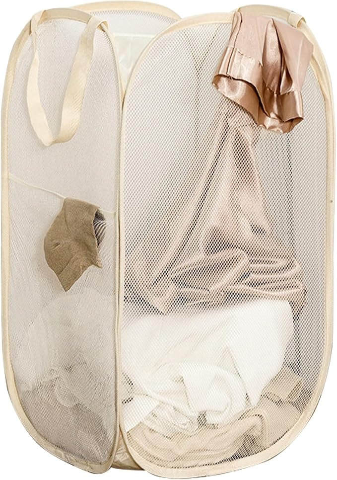 Pop Up Laundry Basket Folding Laundry Hamper Mesh Hamper Storage Bin for College Dorms, Travellin... | Amazon (US)