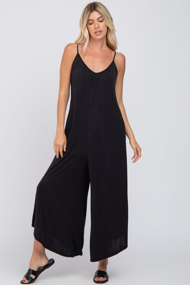 Black V-Neck Wide Leg Jumpsuit | PinkBlush Maternity