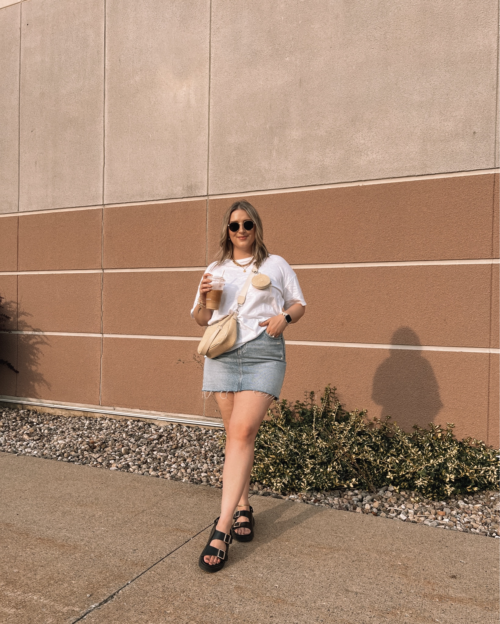 Simple summer outfit • My denim mini skirt is 40% off! It’s non stretch, wearing a size 14. Wearing a size large in the oversized white tee - love that this one isn’t see through! Black sandals fit TTS


#LTKcanada #LTKmidsize #LTKsummer