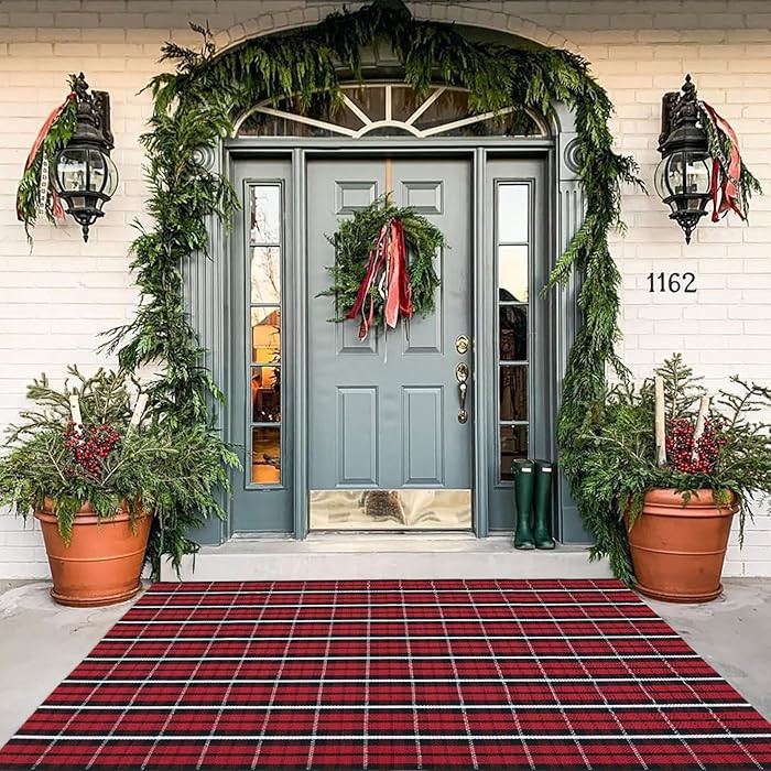 Buffalo Plaid Outdoor Rug, 4' x 6' Christmas Red & Black Check Indoor/Outdoor Area Rug, Layering ... | Amazon (US)