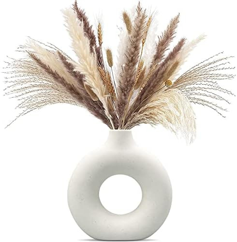 White Ceramic Vase for Modern Home Decor,Round Matte Pampas Flower Vases Minimalist Nordic Boho Ins  | Amazon (US)
