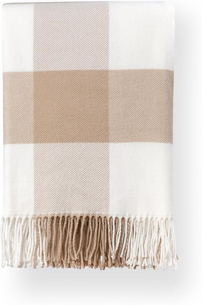 Hofdeco Premium Coastal Decorative Throw Blanket for Patio Couch Sofa, Neutral Tan Buffalo Plaid ... | Amazon (US)