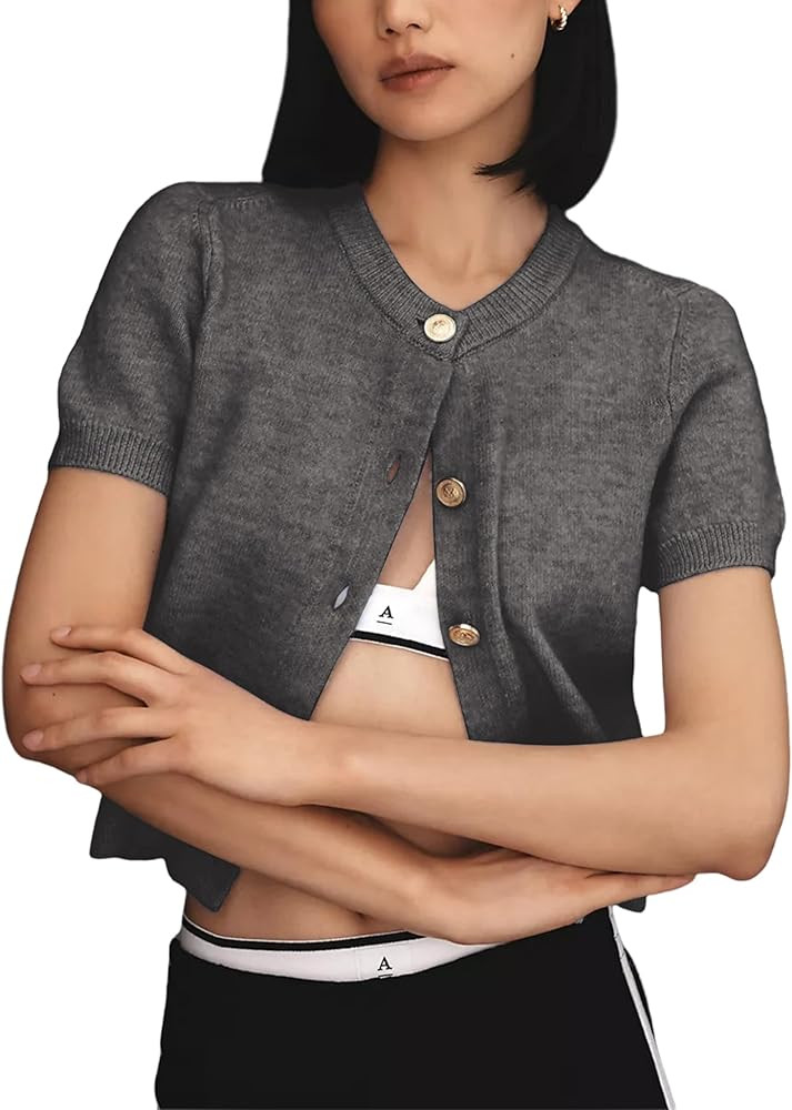 Women's Cable Short Sleeve Cardigans Sweater Button Down Lightweight Cropped Casual Ribbed Knitte... | Amazon (US)