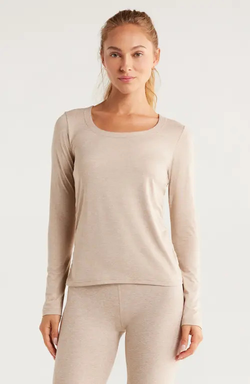 Zella Restore Soft Lite Ruched Long Sleeve T-Shirt in Tan Thread at Nordstrom, Size Medium | Nordstrom