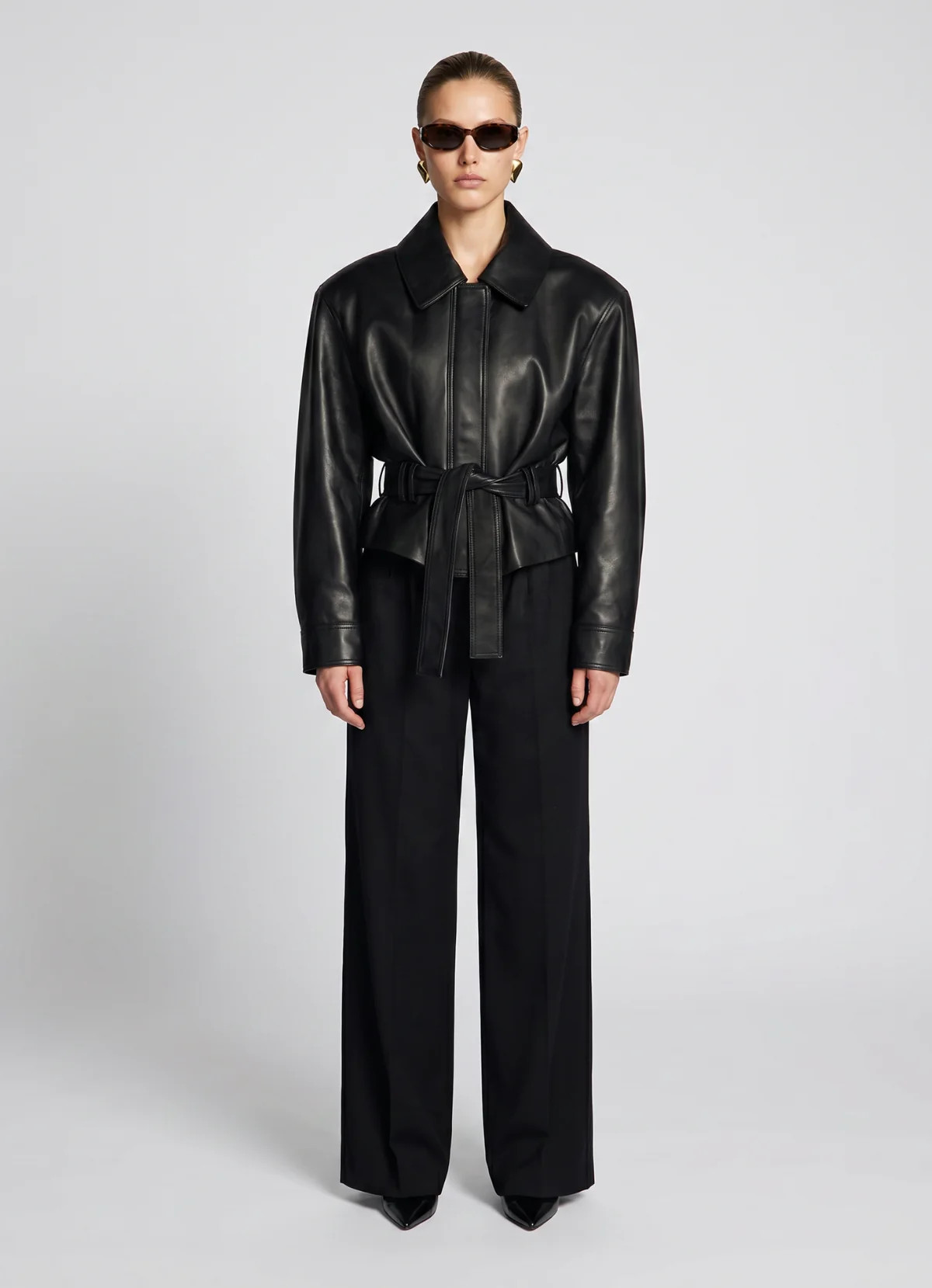 Black Leather Belted Jacket | DE SAVARY LONDON