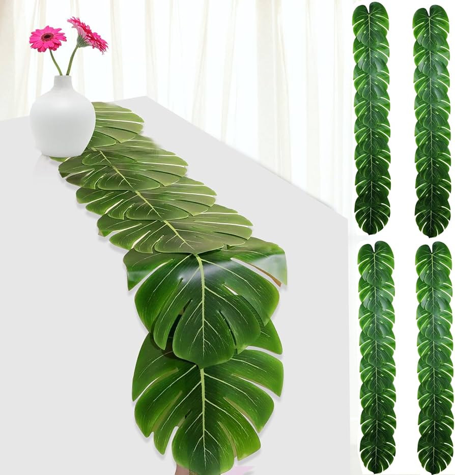 4 Pcs Artificial Palm Leaves Table Runners 72 Inch, Tropical Palm Leaves Table Runner Faux Leaf T... | Amazon (US)