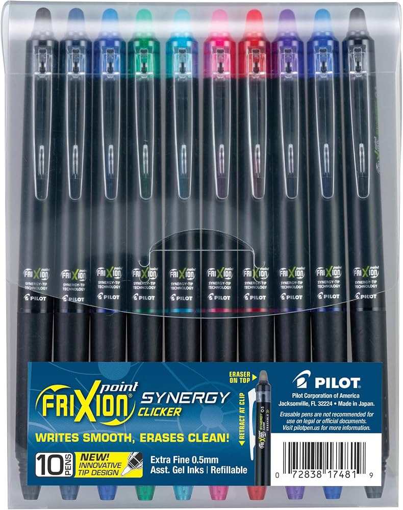 Pilot, FriXion Synergy Clicker Erasable, Refillable, Retractable Gel Ink Pens, Extra Fine Point 0... | Amazon (US)