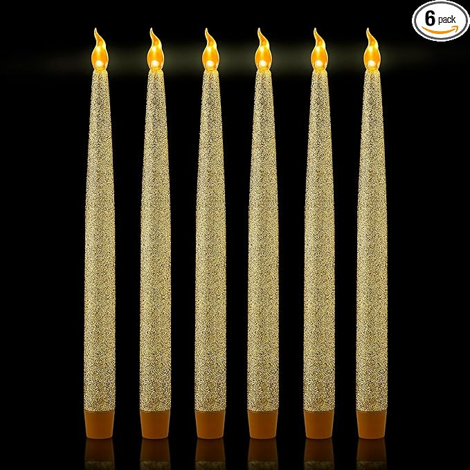 FURORA LIGHTING Gold Glitter LED Candles - Flickering Flameless Taper Candles with 6/18 Hour Time... | Amazon (US)