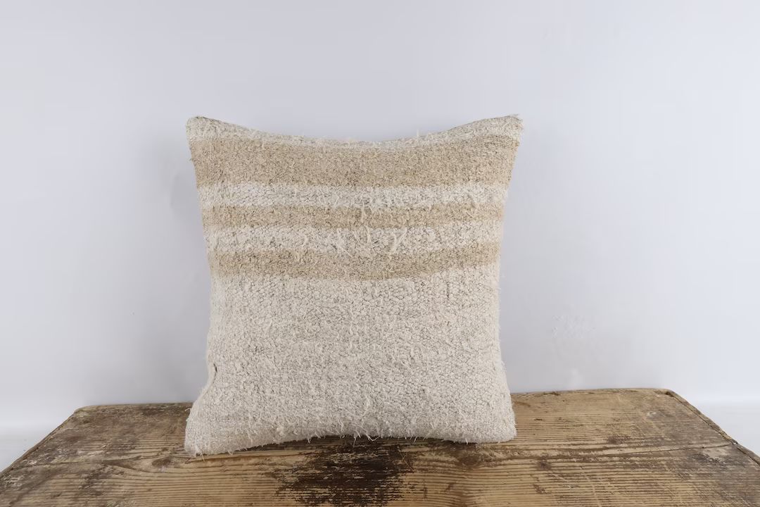 Handmade Turkish Kilim Pillow, 16x16 Kilim Pillow, Hemp Kilim Pillow, Decorative Pillow, Natural ... | Etsy (US)