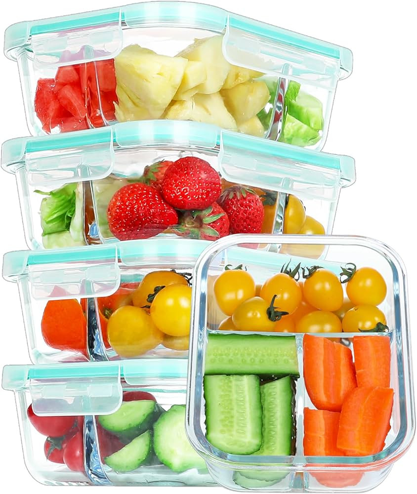 5 Pack 35 Oz Glass Meal Prep Containers 3 Compartments, Glass Food Storage Containers with Lids, ... | Amazon (US)