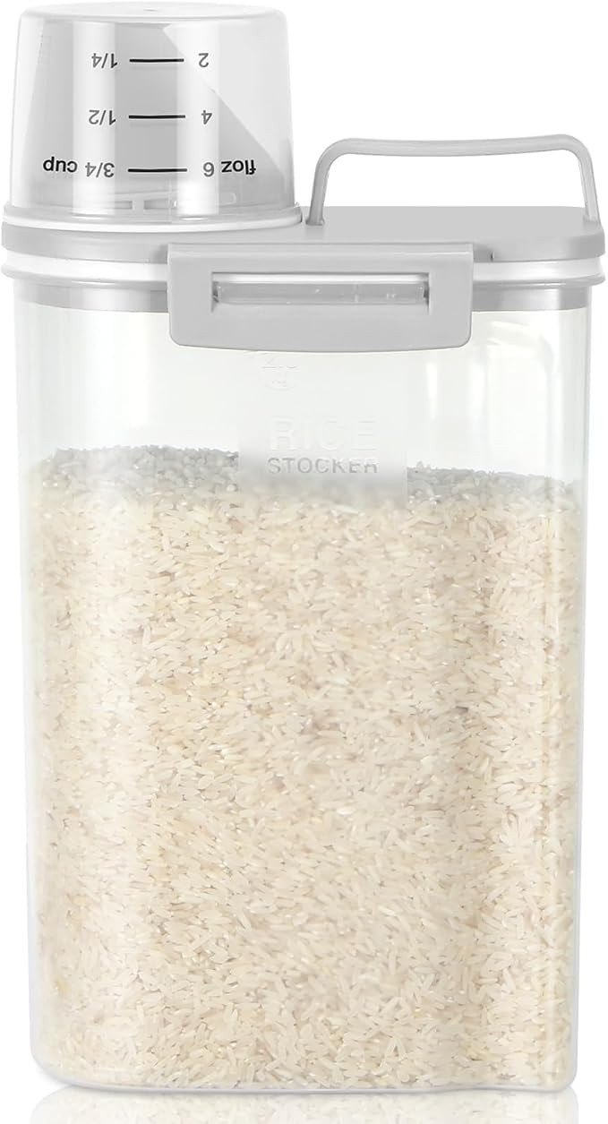 TBMax Rice Storage container 4 Lbs, Small Rice Dispenser with Measuring Cup, Grey Cereal Containe... | Amazon (US)