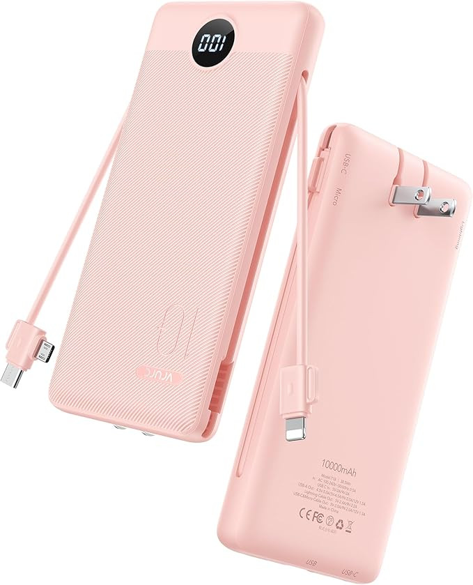 VRURC Portable Charger Power Bank with Wall Plug, 10000mAh Portable Charger with Built in Cables,... | Amazon (US)