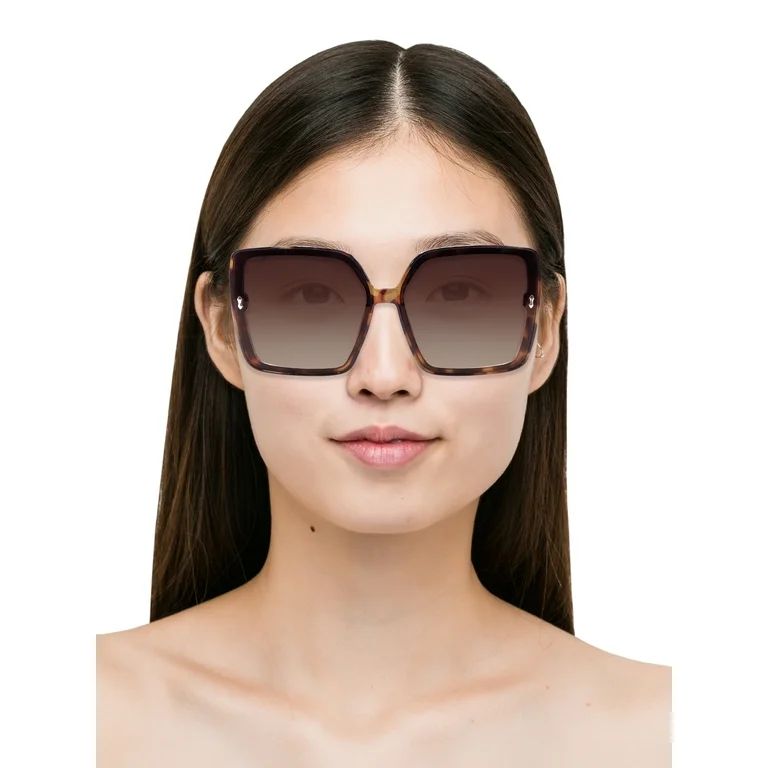 Time and Tru Women's Last Stop Pink Plastic Oversize Square Sunglasses with Brown Tinted Lenses a... | Walmart (US)