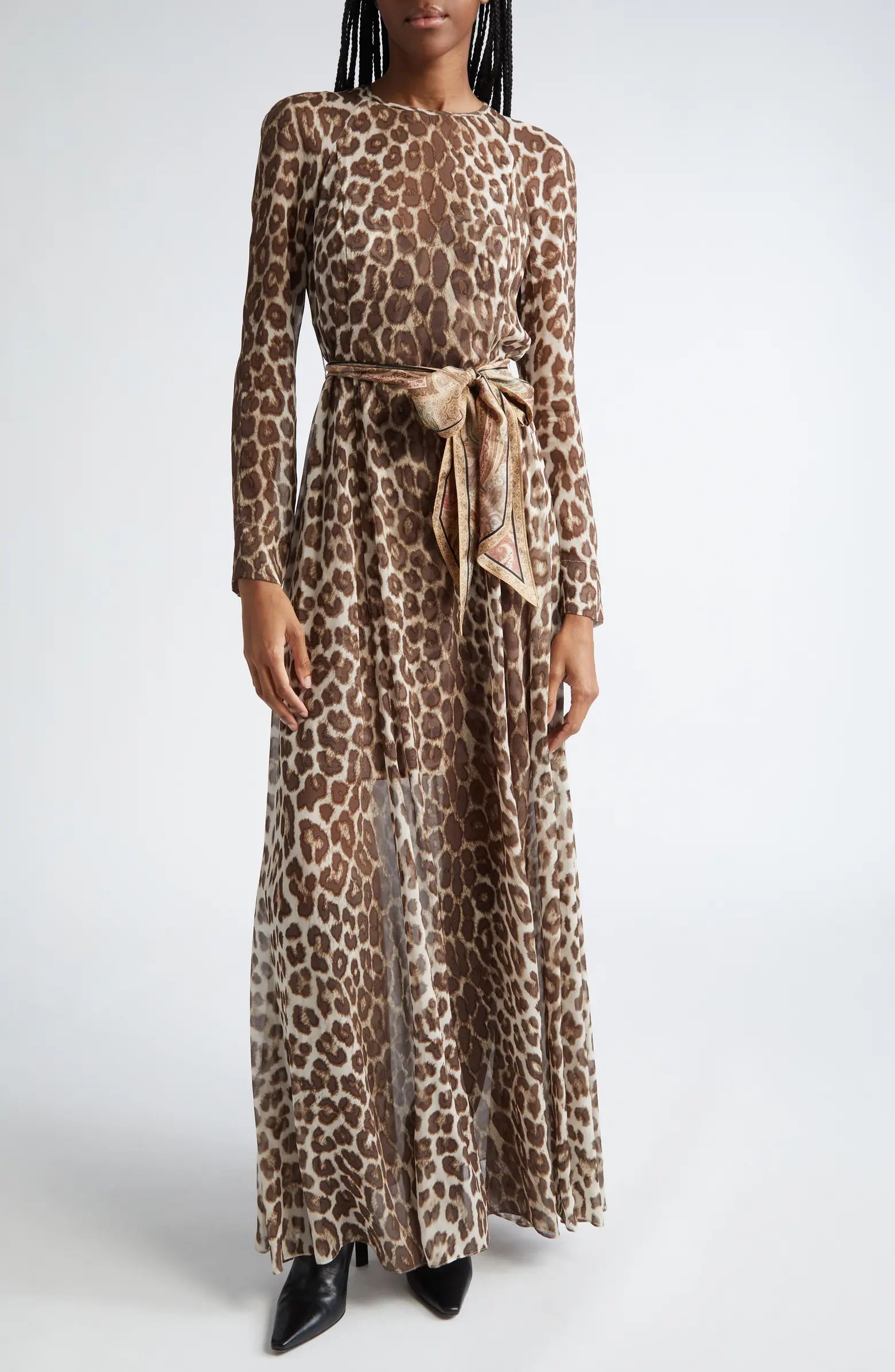 Illustration Leopard Print Belted Long Sleeve Maxi Dress | Nordstrom