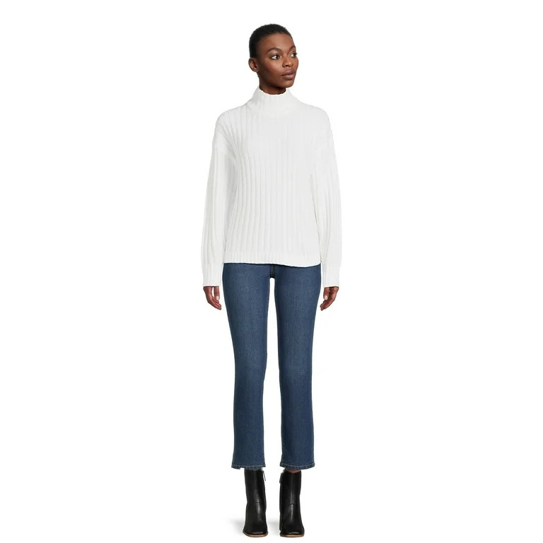 Time and Tru Women's Mock Neck Rib Knit Sweater, Midweight, Sizes XS-XXXL | Walmart (US)