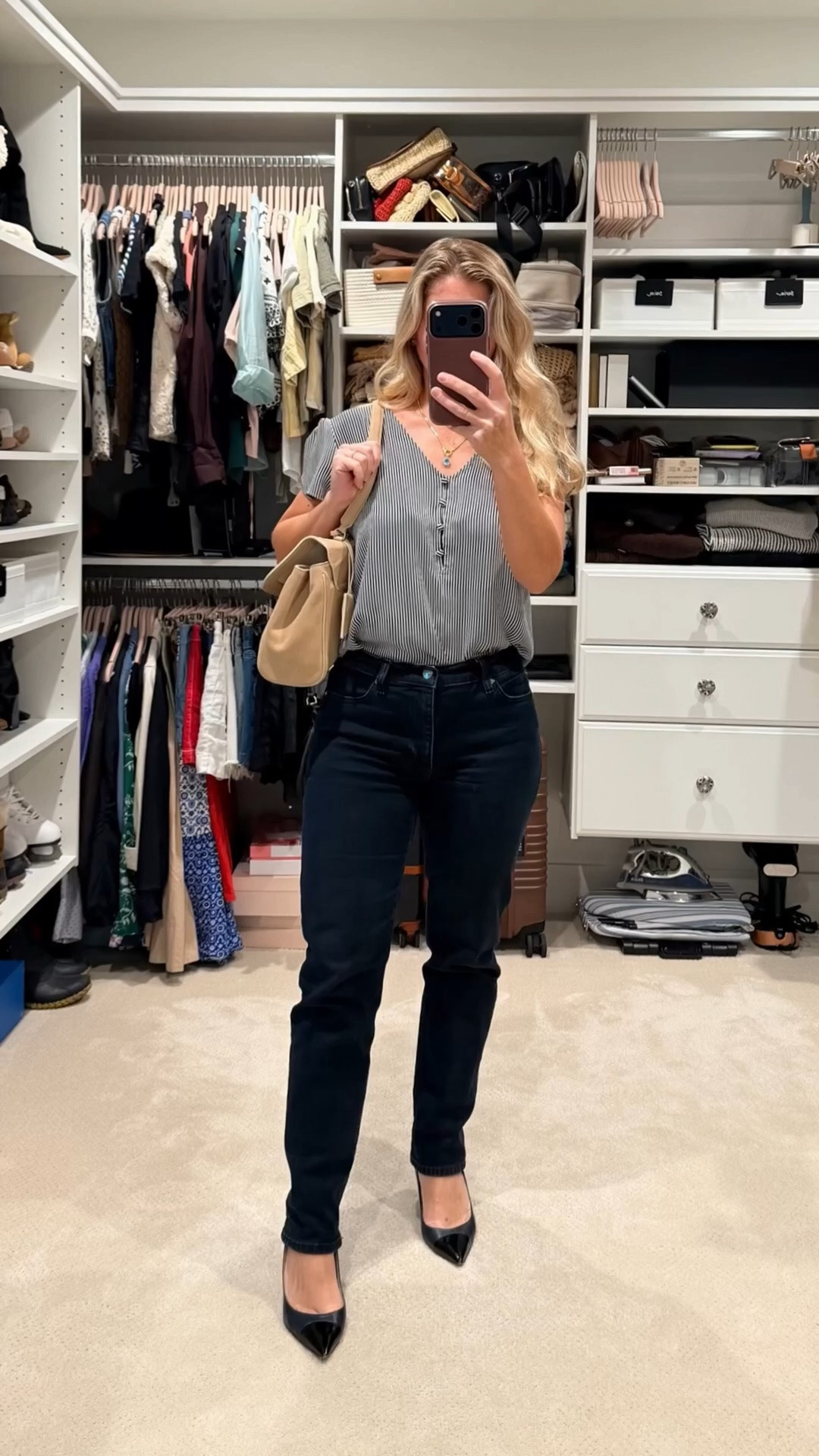 Classic workwear never goes out of style. ✨

A striped blouse, dark denim, timeless pumps, and a suede bag create one of those outfits that feels polished, effortless, and ready for whatever the day brings. These are the kinds of pieces I reach for again and again because they mix with everything in my wardrobe.

I’ve linked this look along with similar options for easy recreating. 🤍

#WorkwearStyle #OfficeOutfit #CapsuleWardrobe #ClassicStyle #EverydayStyle

#LTKWorkwear #LTKootd #LTKPetite #LTKWorkwear