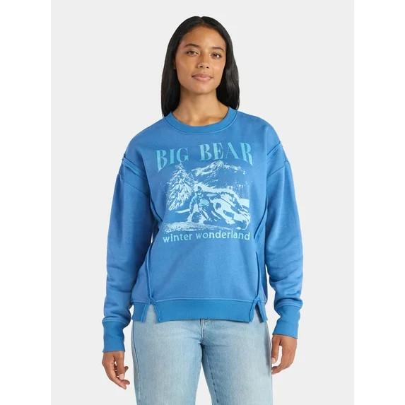 Time and Tru Women's Big Bear Ski Arch Graphic Sweatshirt with Long Sleeves, Sizes XS-XXXL | Walmart (US)