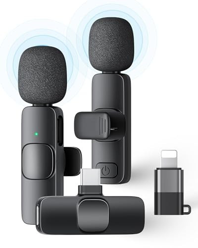 2 Pack Wireless Lavalier Microphone for iPhone iPad and Android Phone, Lapel Mic Plug and Play Wireless Mic Noise Reduction Mini Microphone for Video Recording Interview Podcast Vlog YouTube Tiktok | Amazon (US)