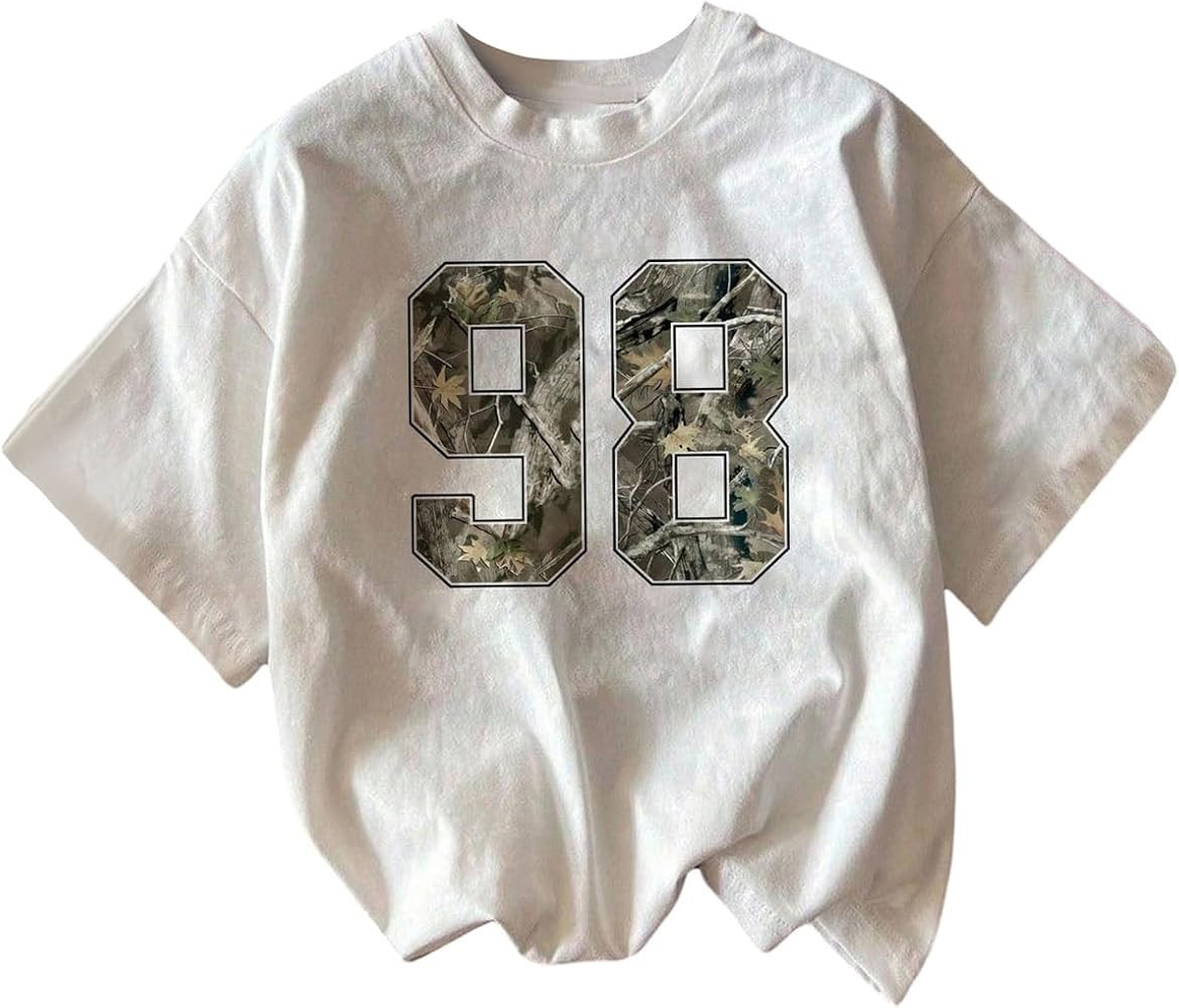Women's Number Graphic Tees Camo Print Short Sleeve T Shirt Summer Tops Streetwear  | Amazon (US)