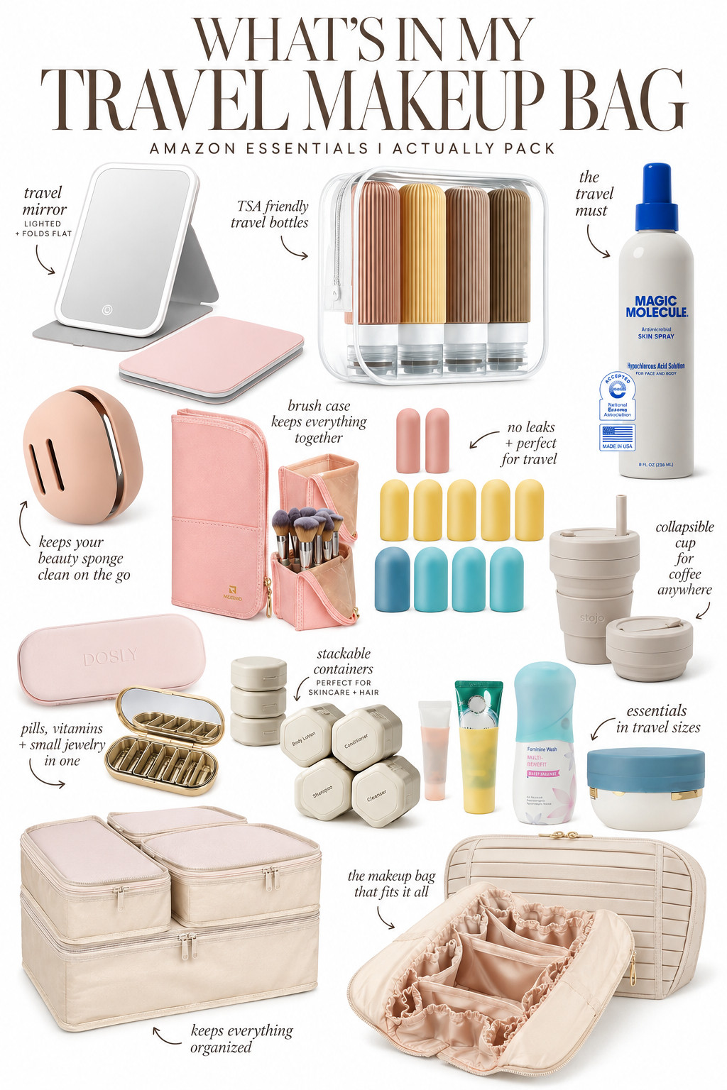 The travel essentials that earn their spot in my makeup bag every single time. From keeping brushes and beauty sponges clean to leak-proof containers, a lighted mirror and organizers that make packing so much easier, these are the Amazon finds I actually use.
 

 #LTKOver40 #LTKTravel