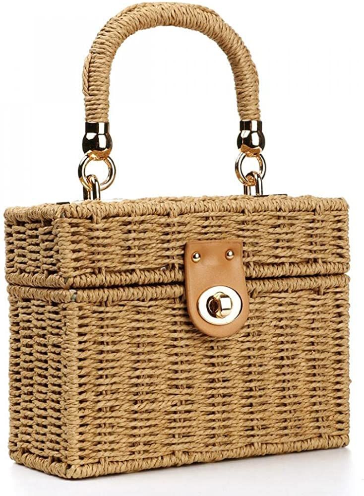 Women Rattan Bag Hand-Woven Rattan Crossbody Bag Straw Woven Bag with Leather Strap Summer Retro ... | Amazon (US)