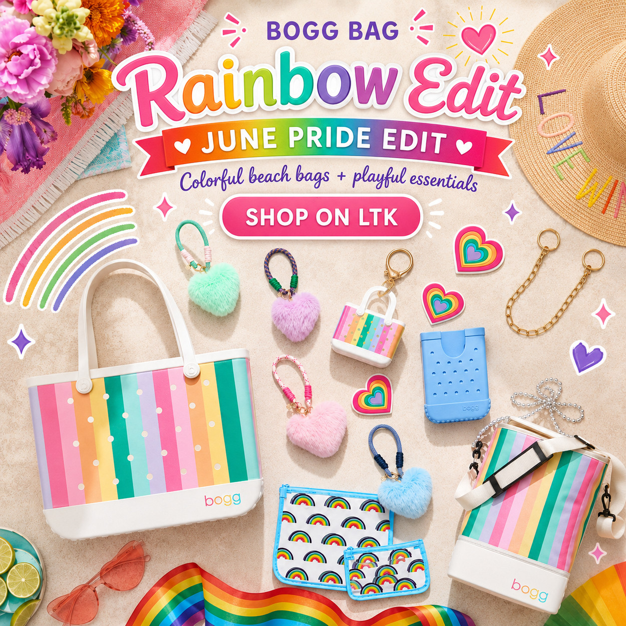 Bogg Bag Summer | Rainbow June Pride Month Edit | Beach Bags, Accessories & Vacation Essentials

The rainbow Bogg Bag edit that makes summer beach days feel colorful, fun, organized, and instantly happy 🌈

This Bogg Bag setup is such a cute June Pride Month find if you want a beach bag moment that feels bright, playful, functional, and totally summer-ready.

The rainbow striped Bogg Bag, matching cooler bag, colorful pouches, heart charms, fluffy keychains, cup holder, and beach accessories make this edit feel like the ultimate sunny-day setup.

What I love about this one is that it’s not just cute — it’s actually useful. 

Everything has a place for sunscreen, sunglasses, lip balm, keys, snacks, wipes, drinks, pool cards, and all the little essentials that usually disappear in your bag.

It’s perfect for Pride events, beach days, pool days, lake weekends, girls’ trips, summer vacations, boat days, and colorful gift ideas for anyone who loves a fun, organized Bogg Bag setup.

I did the digging for you — if you want a Bogg Bag edit that feels joyful, packable, giftable, and made for summer memories, this rainbow setup is absolutely one to check before the cutest pieces sell out.

📌 SAVE this for Pride Month finds, colorful beach bag ideas, Bogg Bag accessories, and summer packing inspo.

↓ Everything is linked!

#LTKActive #LTKSaleAlert #LTKTravel