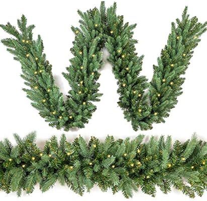 Homekaren Christmas Garland 9 Ft by 12 inch Prelit Fraser Fir Xmas Garland with 50 LED lights 350... | Amazon (US)