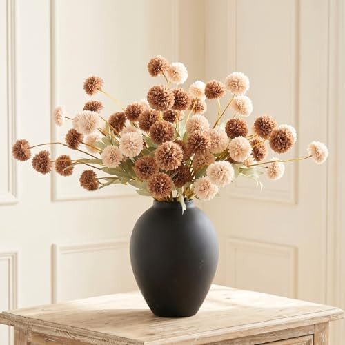 RyddeligHome 12 Stems Fake Mum Flowers with Black Vase for Home Decor | Amazon (US)