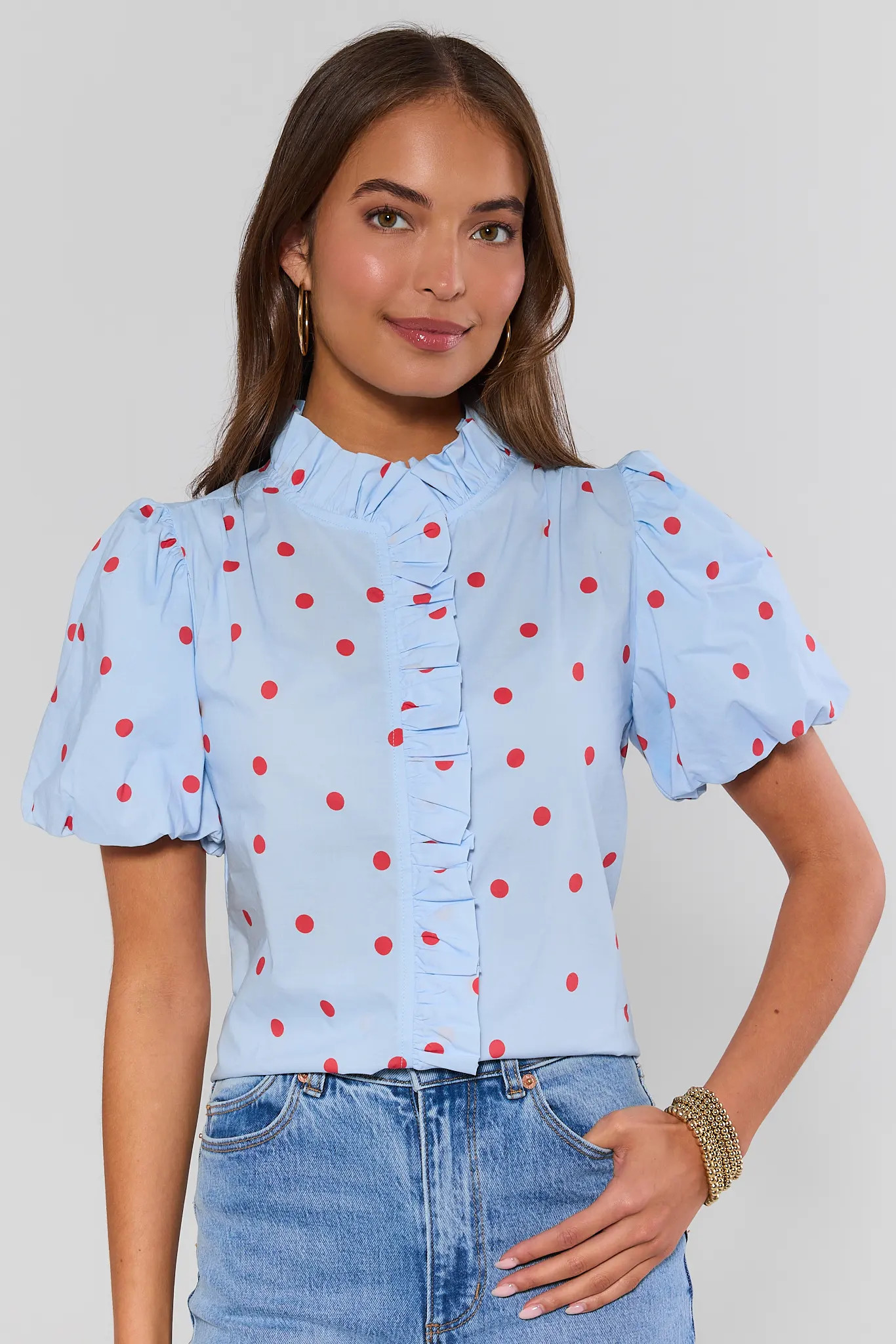 Blue Ruffle Polka Dot Top | Avara